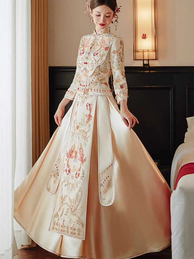 Champagne Beads Appliques Wedding Bridal Qun Gua
