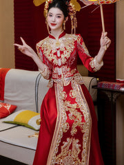 2025 Red Sequins Dragon Wedding Bride Qun Kwa Xiuhe