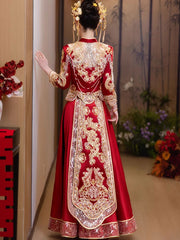 2025 Red Sequins Dragon Wedding Bride Qun Kwa Xiuhe