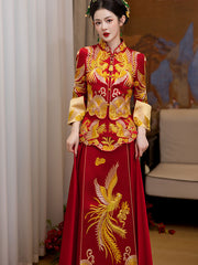 Red Embroidered Phoenix Wedding Bridal Qun Gua Xiuhe