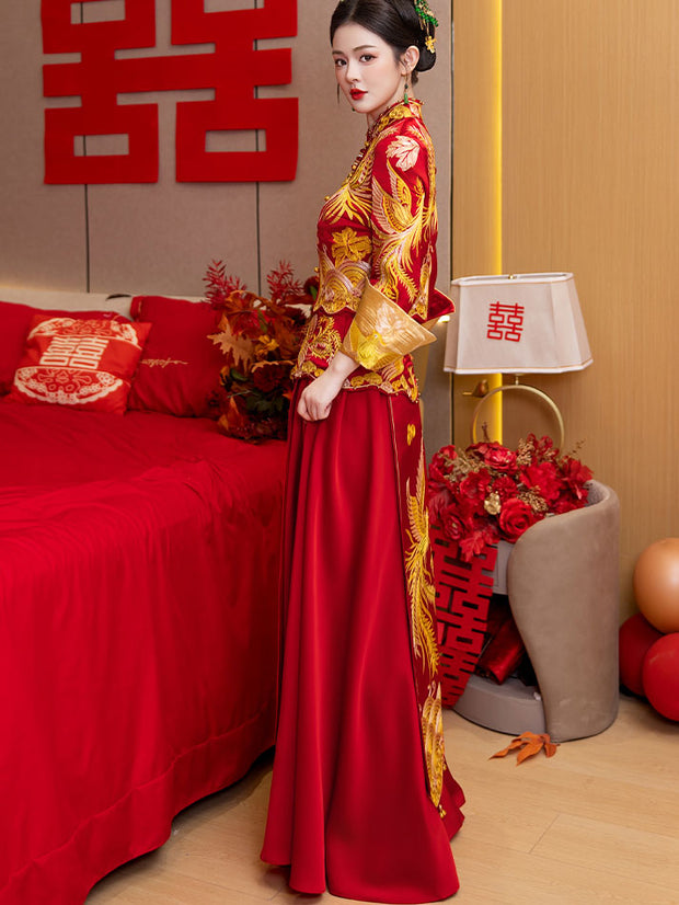 Red Embroidered Phoenix Wedding Bridal Qun Gua Xiuhe