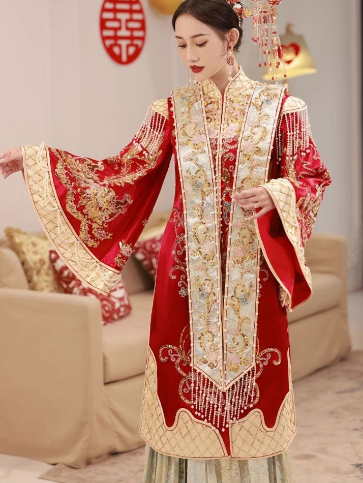 Beads Tassels Traditional Hanfu Bridal Wedding Qun Kwa Xiuhe
