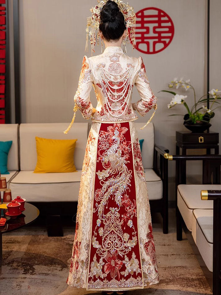 Shimmer Sequins Phoenix Wedding Groom Bridal Qun Gua 秀禾服