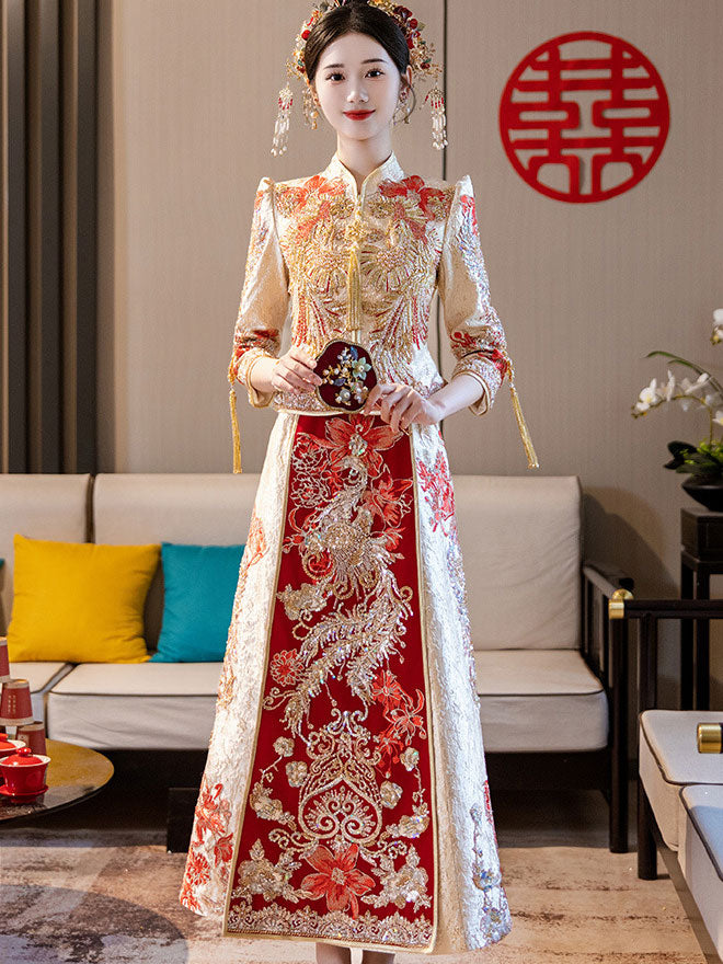 Shimmer Sequins Phoenix Wedding Groom Bridal Qun Gua 秀禾服