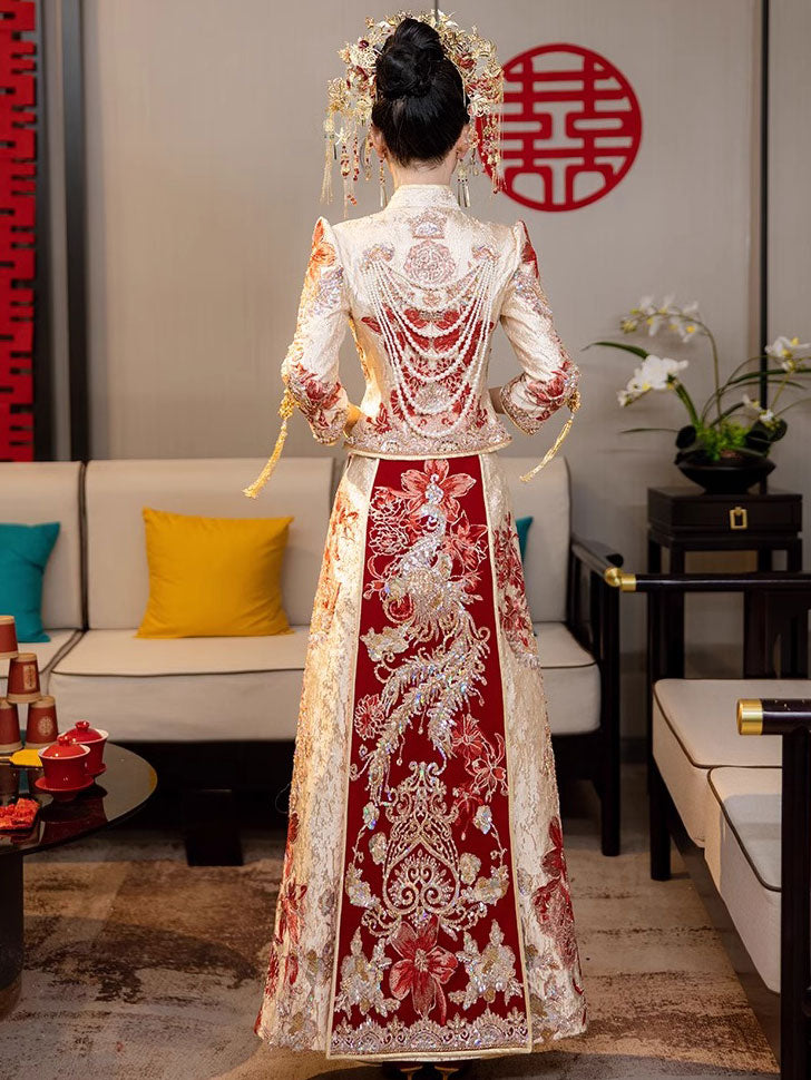 Shimmer Sequins Phoenix Wedding Groom Bridal Qun Gua 秀禾服