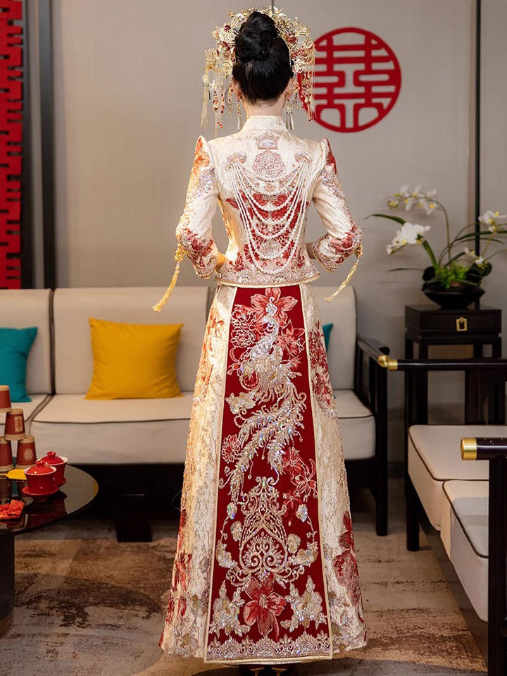 Shimmer Sequins Phoenix Wedding Groom Bridal Qun Gua 秀禾服