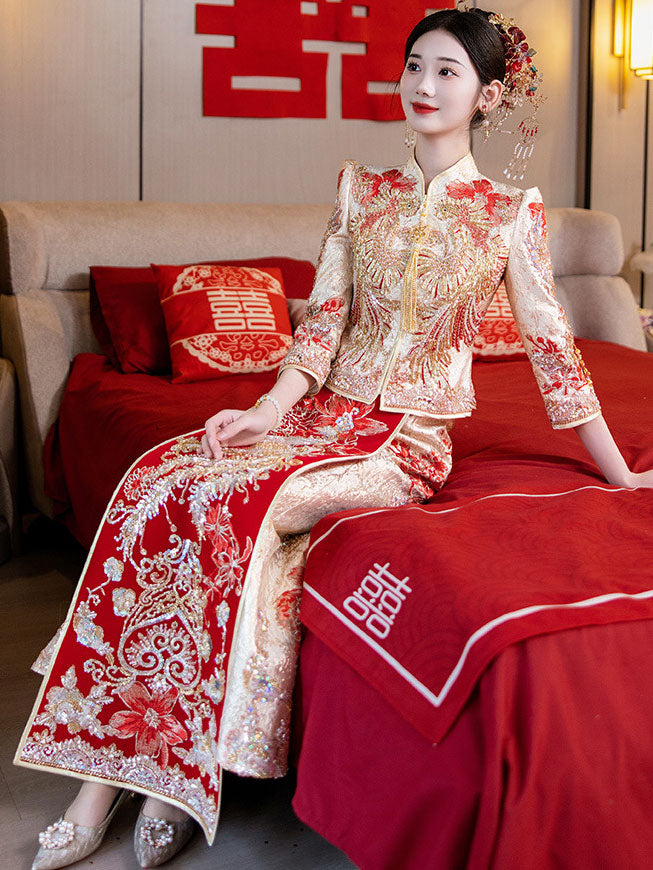 Shimmer Sequins Phoenix Wedding Groom Bridal Qun Gua 秀禾服