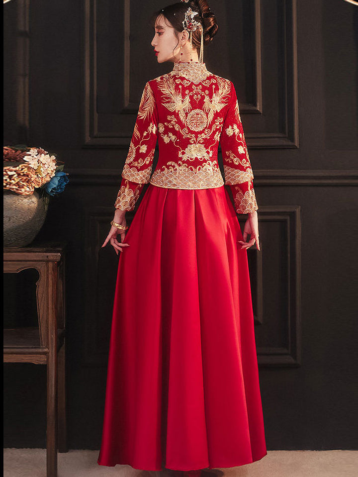 Red Embroidered Wedding Bridal Xiuhe Jacket & Skirt 秀禾服