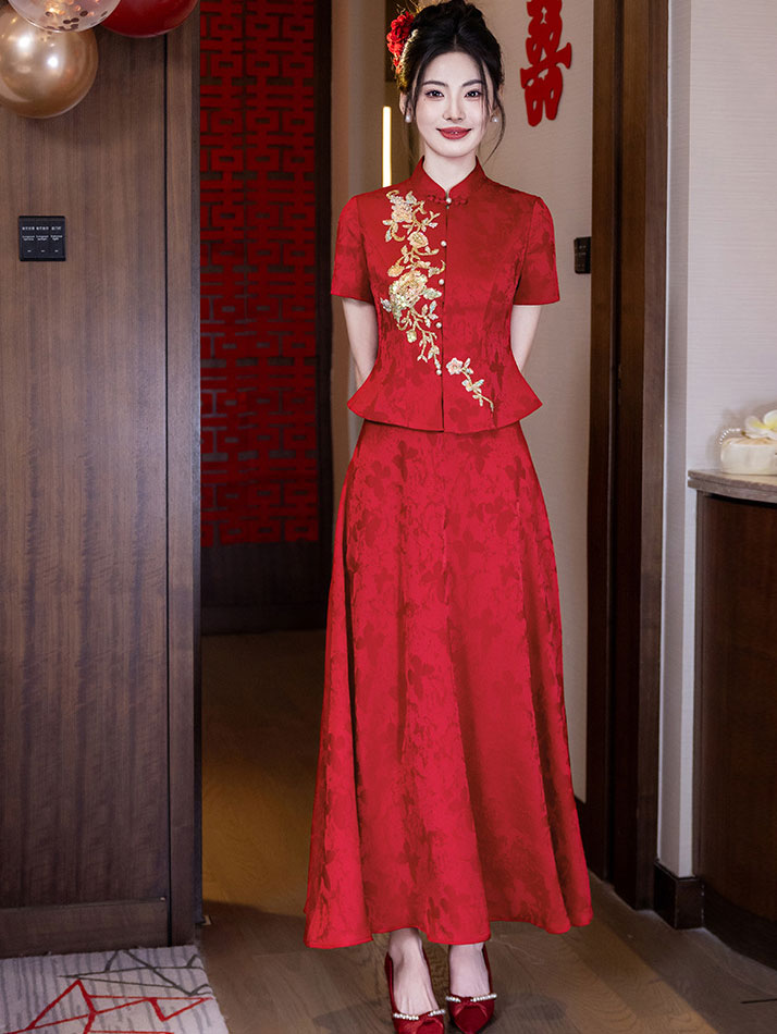 2 Pieces Modern Appliques Wedding Bride Top & Skirt Xiuhe