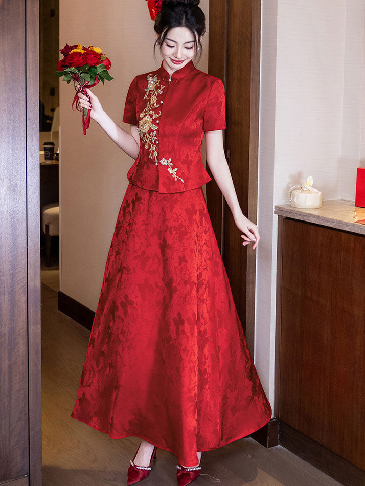 2 Pieces Modern Appliques Wedding Bride Top & Skirt Xiuhe