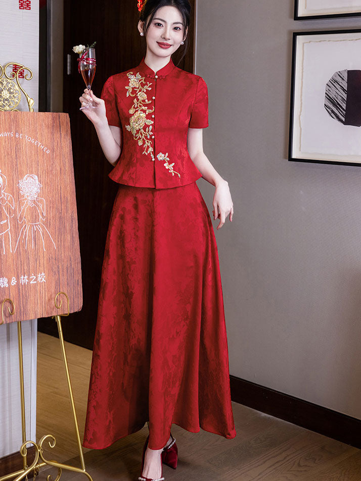 2 Pieces Modern Appliques Wedding Bride Top & Skirt Xiuhe