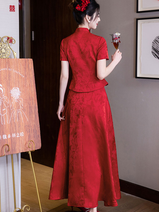 2 Pieces Modern Appliques Wedding Bride Top & Skirt Xiuhe