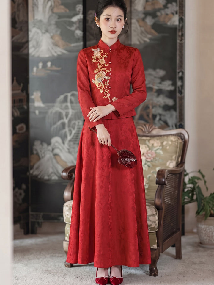 2 Pieces Modern Appliques Wedding Bride Top & Skirt Xiuhe