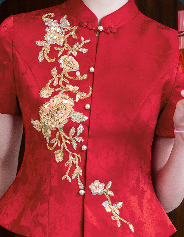 2 Pieces Modern Appliques Wedding Bride Top & Skirt Xiuhe