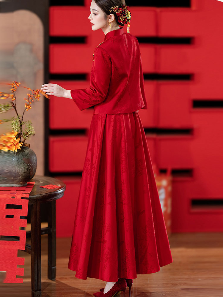 Tow Pieces Modern Appliques Wedding Bridal Satin Jakcet & Skirt Xiuhe