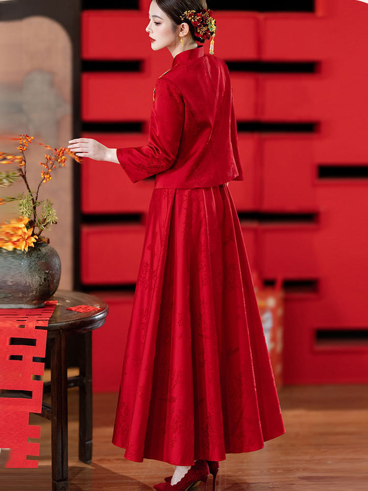Tow Pieces Modern Appliques Wedding Bridal Satin Jakcet & Skirt Xiuhe