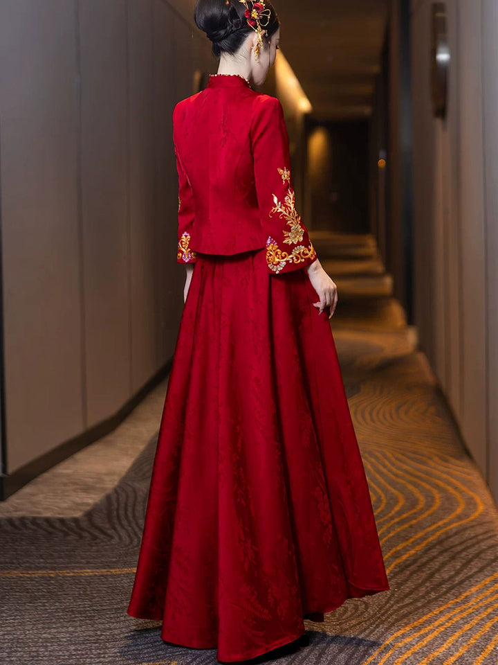 Two-Piece Chinese Wedding Bridal Embroidered Wedding Xiu He Outfit