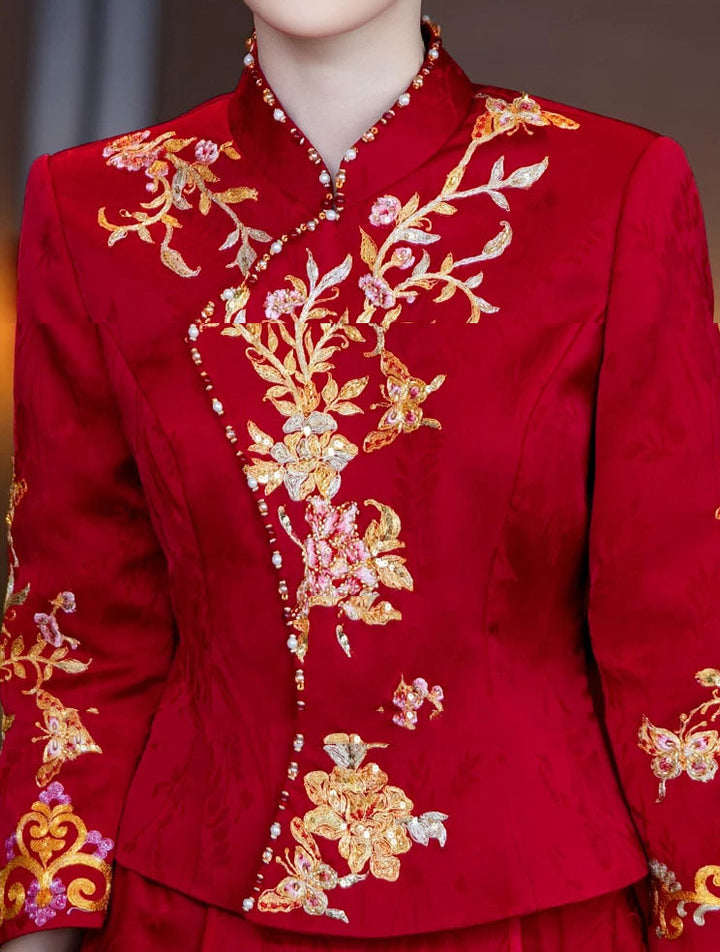 Two-Piece Chinese Wedding Bridal Embroidered Wedding Xiu He Outfit