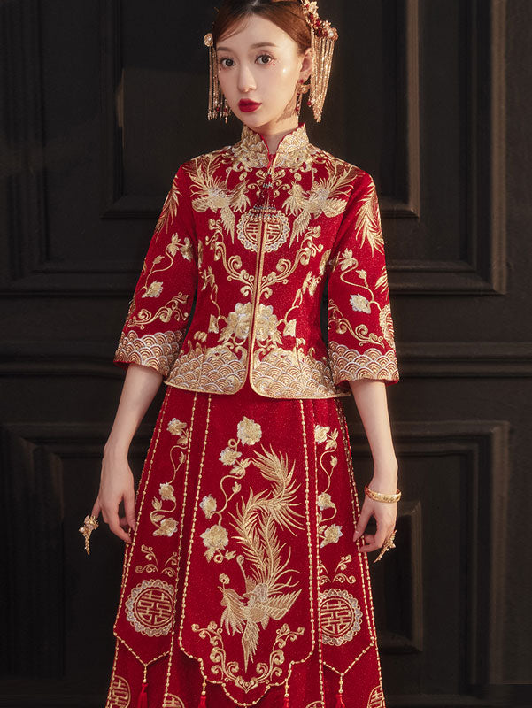 2026 Embroidered Phoenix Wedding Bride Qun Kwa Xiuhe