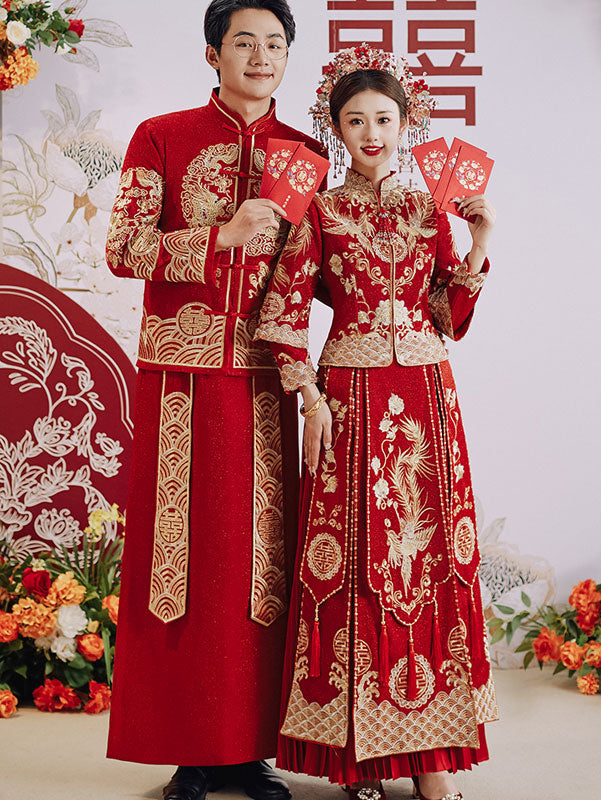 2026 Embroidered Phoenix Wedding Bride Qun Kwa Xiuhe