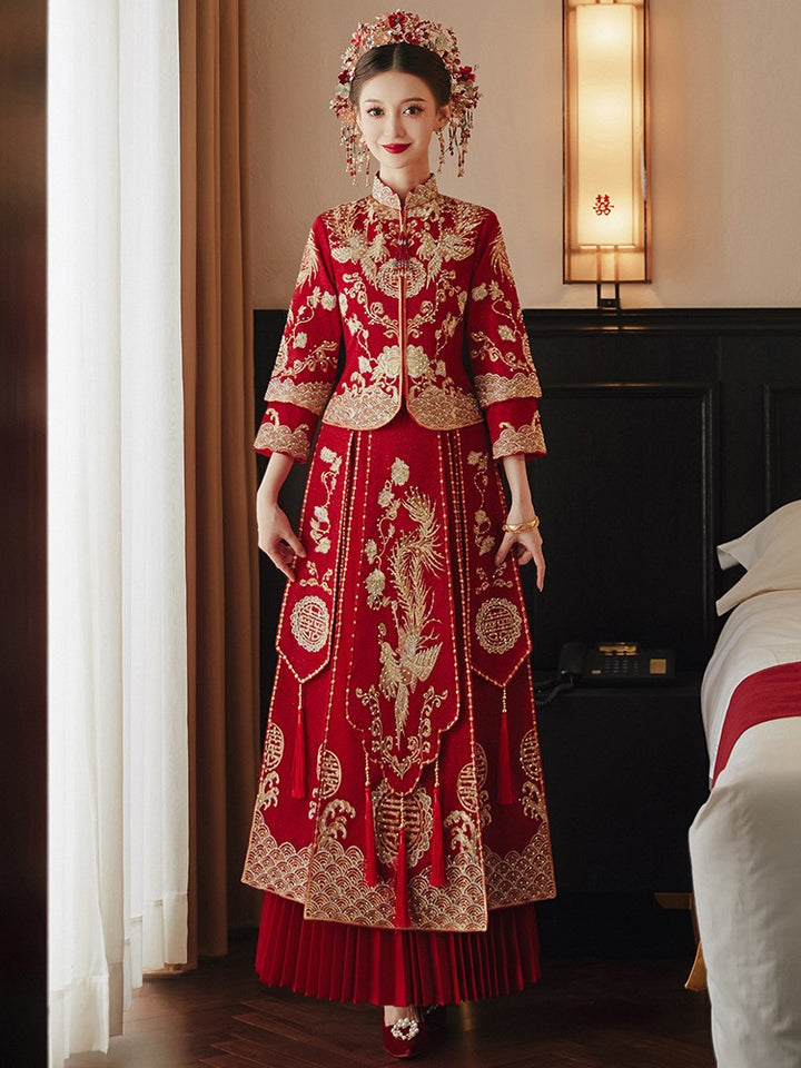 2026 Embroidered Phoenix Wedding Bride Qun Kwa Xiuhe