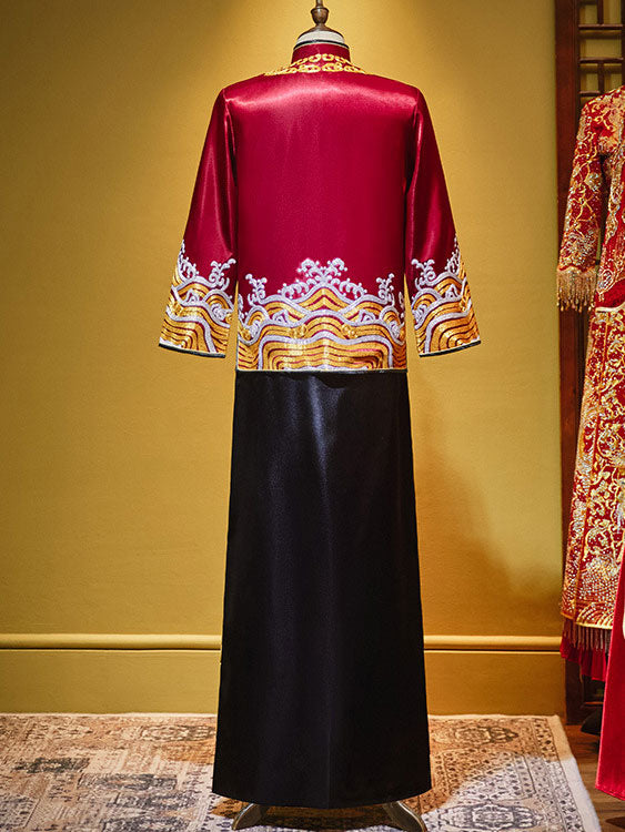 2024 Colorblock Man Dragon Wedding Qun Kwa Jacket & Skirt