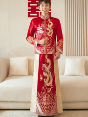 Embroidered Phoenix V Neck Tassels Beaded Bride QunKwa Xiuhe