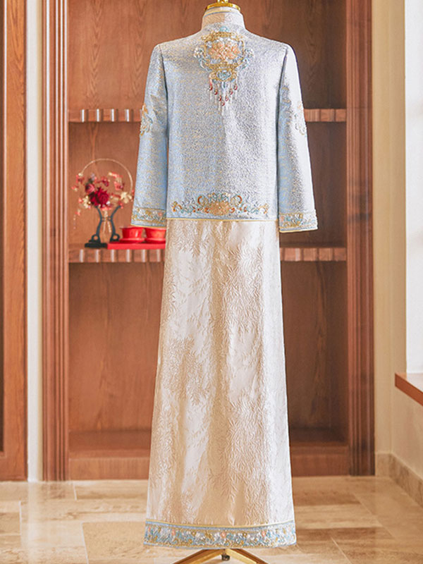 Jacquard Beads Dragon Men Wedding Qun Kwa Jacket & Skirt