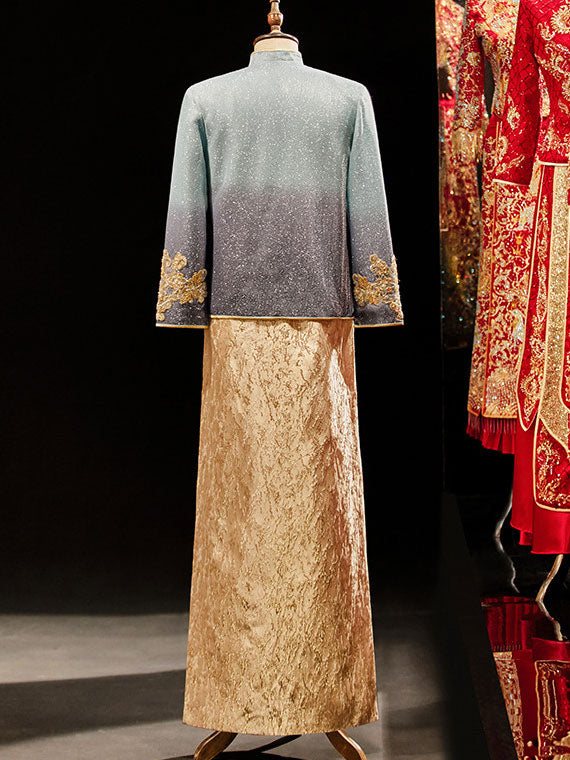 Shimmer Sequins Men Wedding Qun Kwa Jacket & Skirt