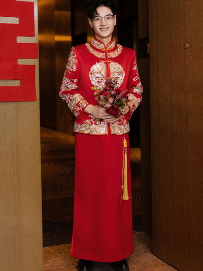 Sequined Embroidered Man Wedding Qun Kwa Jacket & Skirt