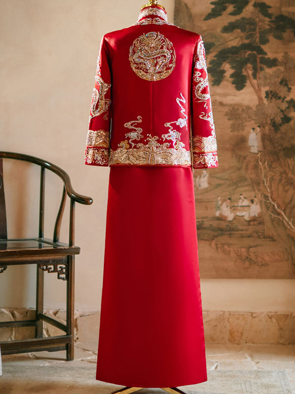 Sequined Embroidered Man Wedding Qun Kwa Jacket & Skirt