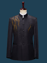 Beaded Black Men Tang Suit Jacket