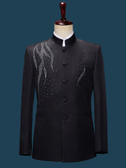 Beaded Black Men Tang Suit Jacket