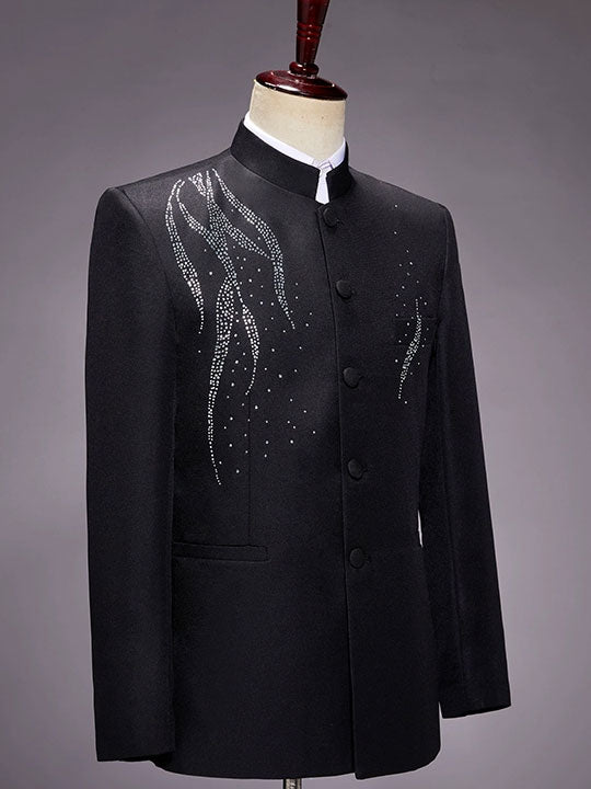 Beaded Black Men Tang Suit Jacket