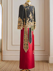 Color Block Sequins Appliques Men Wedding Qun Kwa Jacket & Skirt