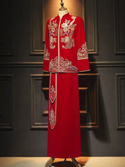 Sequins Dragon Man Groom Wedding Qun Gua Jacket & Skirt