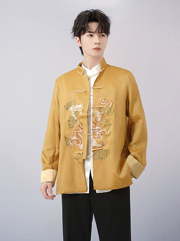 Embroidered Dragon Chinese Man Tang Suit Uniform Kungfu Jacket