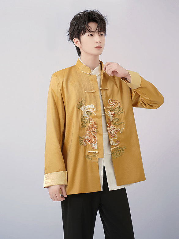 Embroidered Dragon Chinese Man Tang Suit Uniform Kungfu Jacket