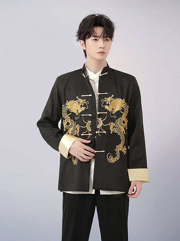 Embroidered Dragon Chinese Man Tang Suit Uniform Kungfu Jacket