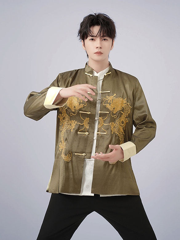 Embroidered Dragon Chinese Man Tang Suit Uniform Kungfu Jacket