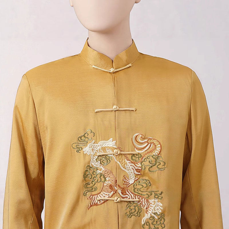 Embroidered Dragon Chinese Man Tang Suit Uniform Kungfu Jacket