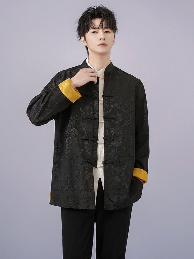 Reversible Chinese Man Jacquard Tang Suit Uniform Kungfu Top