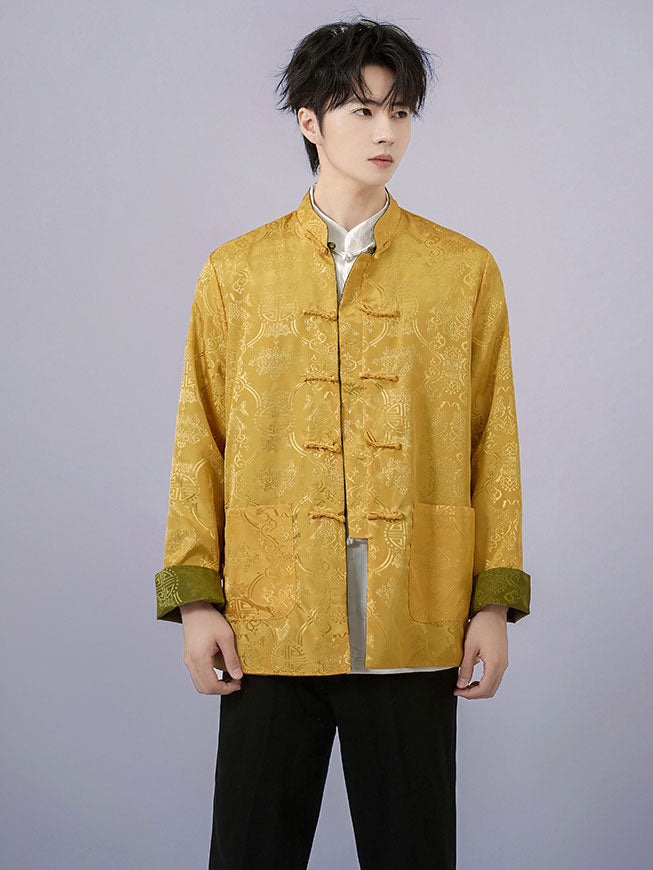 Reversible Chinese Man Jacquard Tang Suit Uniform Kungfu Top