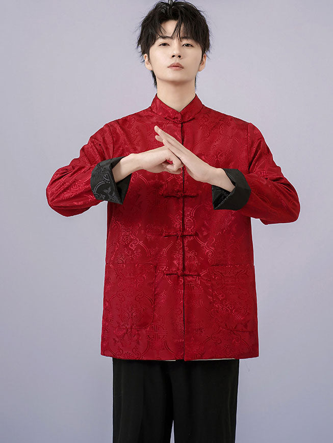 Reversible Chinese Man Jacquard Tang Suit Uniform Kungfu Top