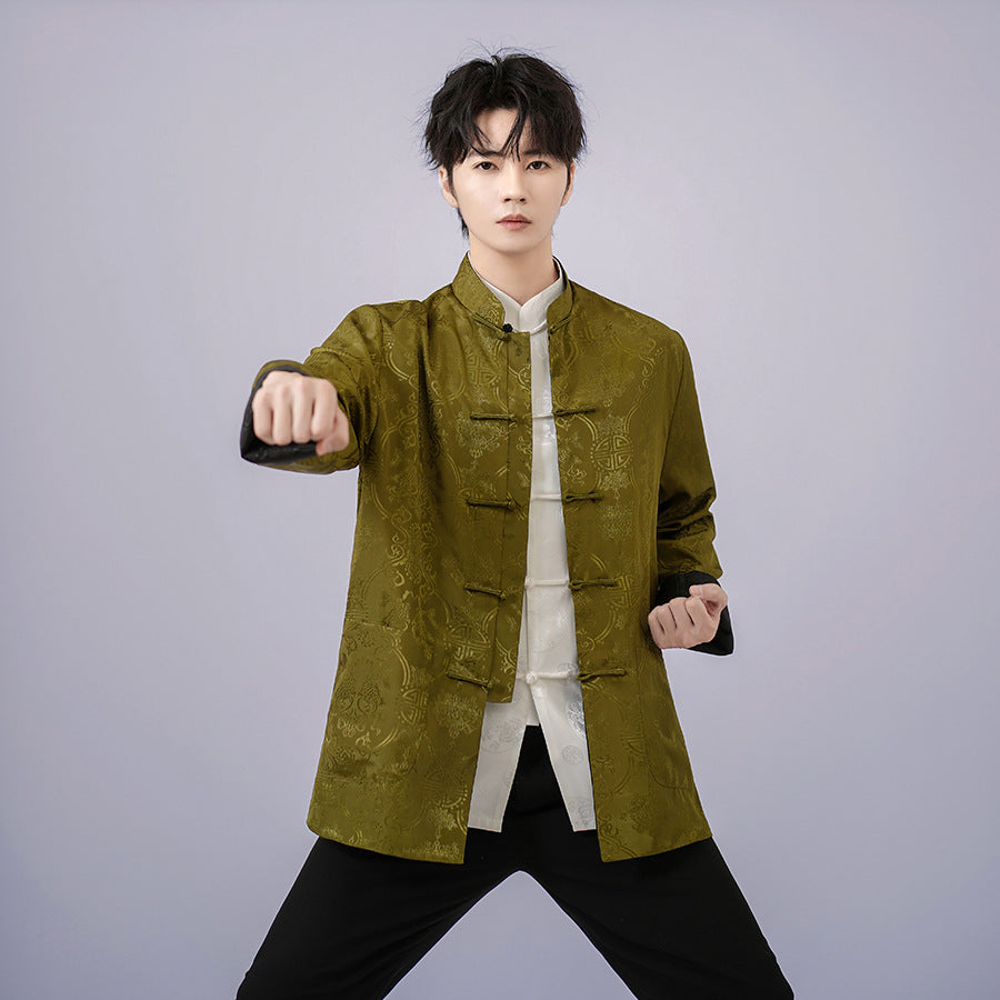 Reversible Chinese Man Jacquard Tang Suit Uniform Kungfu Top