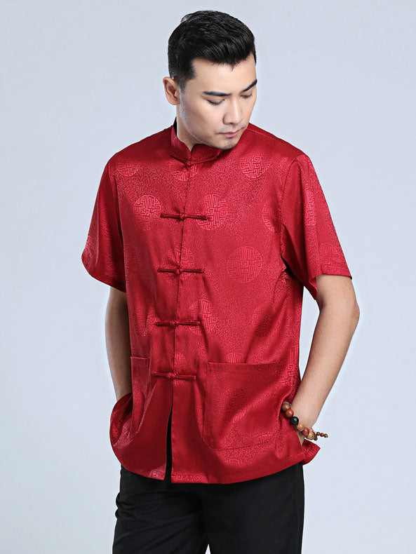 Man Chinese Short Sleeve Tang Shirt Kungfu Top