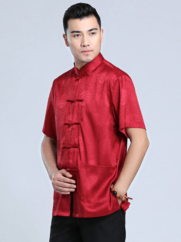 Man Chinese Short Sleeve Tang Shirt Kungfu Top