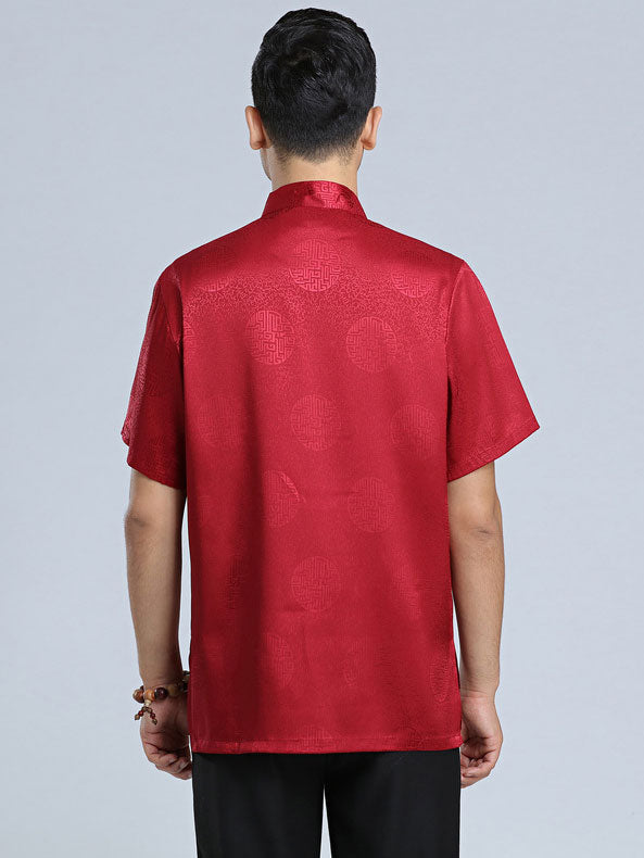 Man Chinese Short Sleeve Tang Shirt Kungfu Top