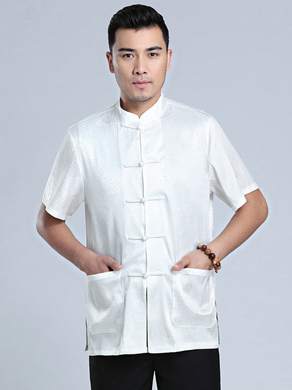 Man Chinese Short Sleeve Tang Shirt Kungfu Top