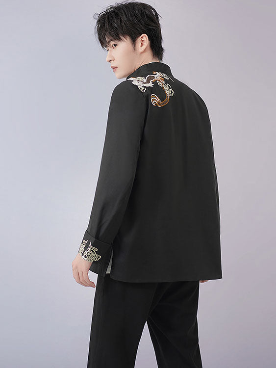 Red Black Man Dragon Chinese Tang Suit Uniform Kungfu Jacket